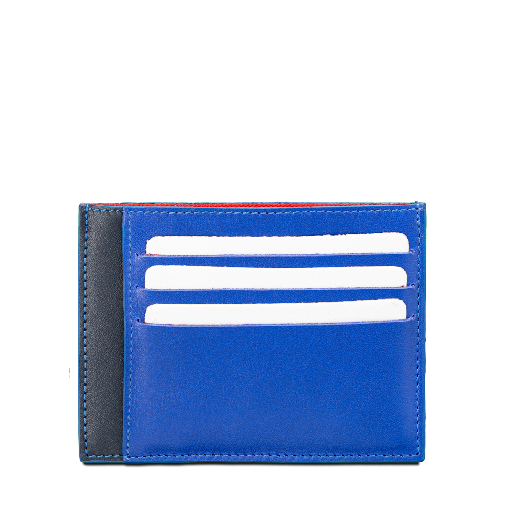 Porte-cartes identité en cuir upcyclé bleu klein et marine