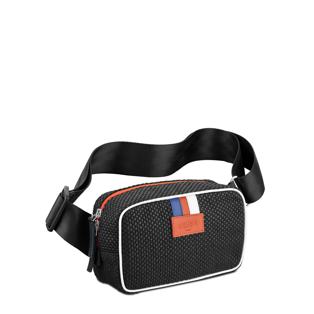 Sac banane en tissu automobile upcyclé tressé noir KMB