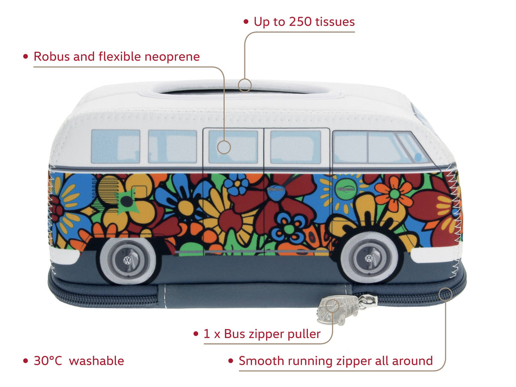 Distributeur de mouchoirs en forme de VW T1 Bus - Motif fleurs