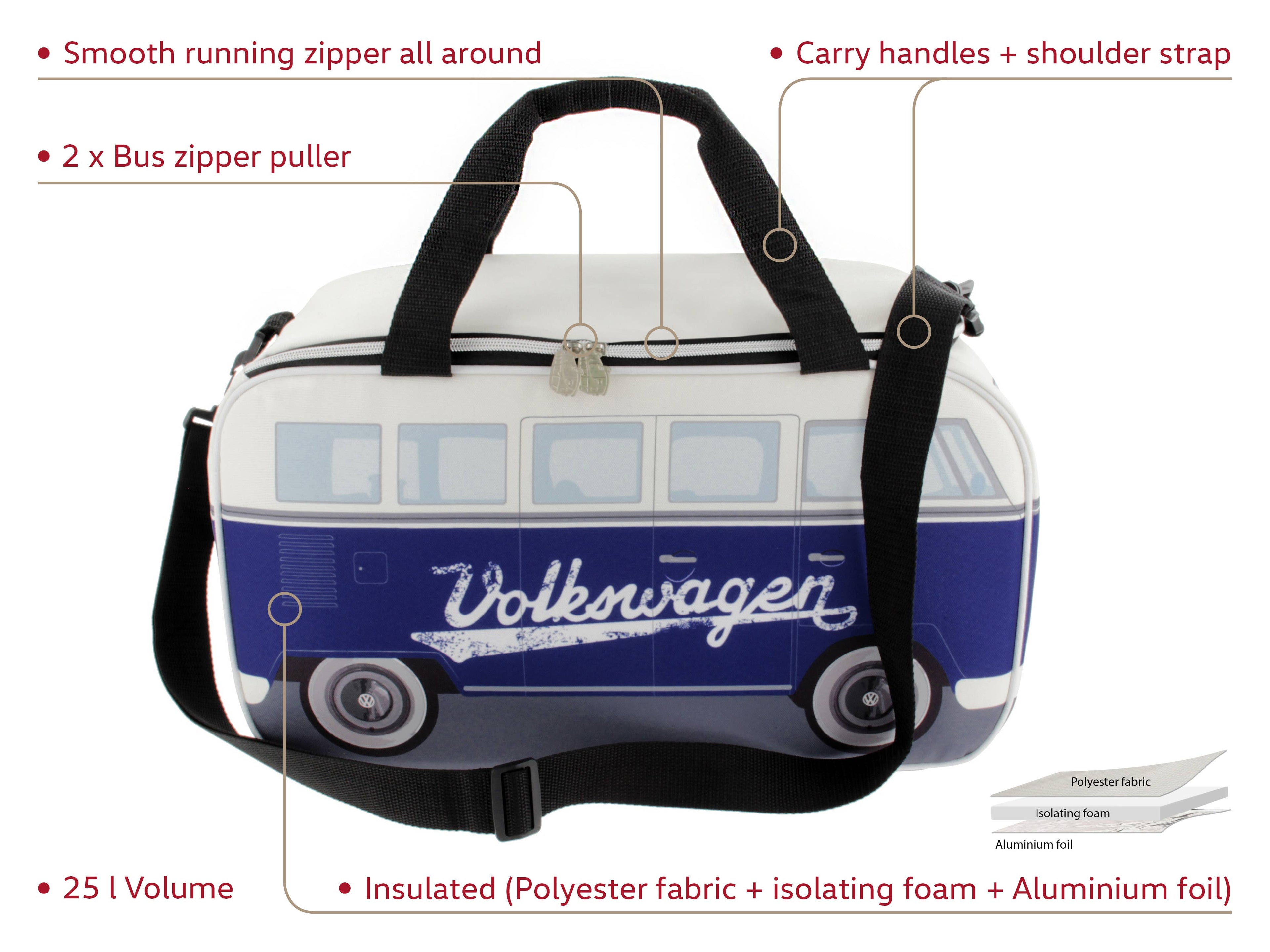 Sac isotherme de voyage léger VW T1 Bus (25 l) – bleu/blanc