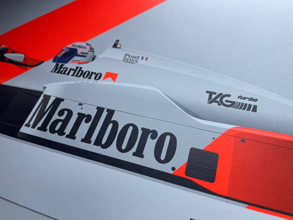 Affiche œuvre graphique de Ricardo numérotée Alain Prost, McLaren MP4 Champion du Monde de Formule 1 1985