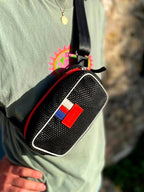 Sac banane en tissu automobile upcyclé tressé noir KMB
