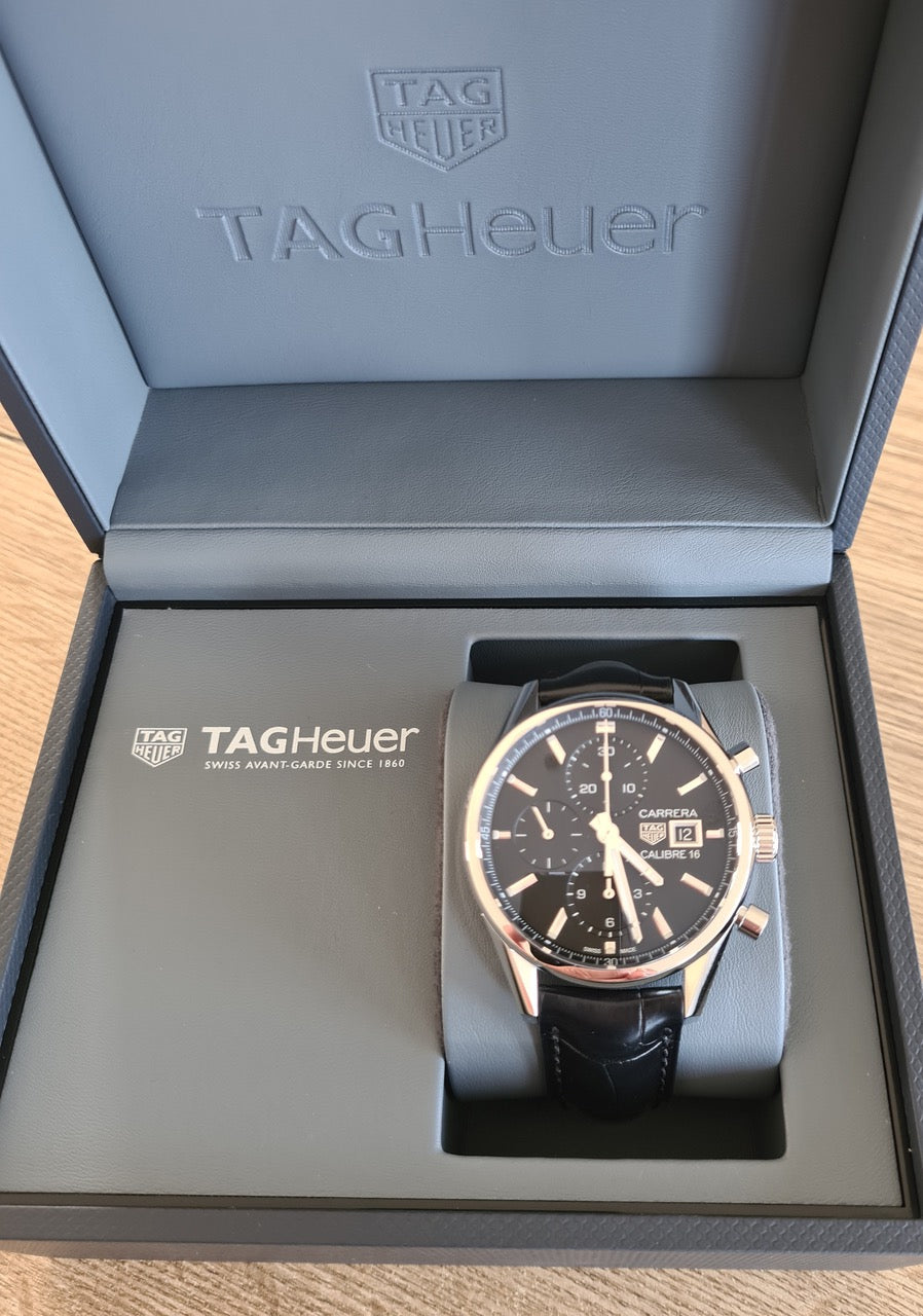 Montre Tag Heuer® Carrera. Calibre 16 Acier Bracelet Aligator Noir