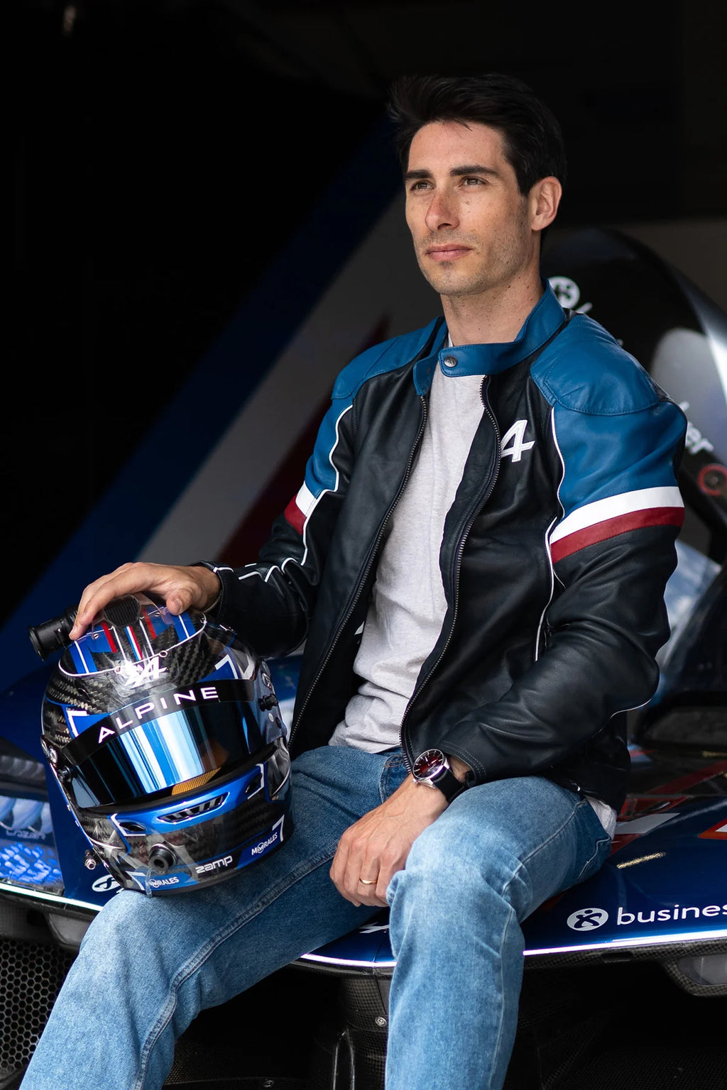 Blouson en cuir Alpine A424 Men bleu marine Homme