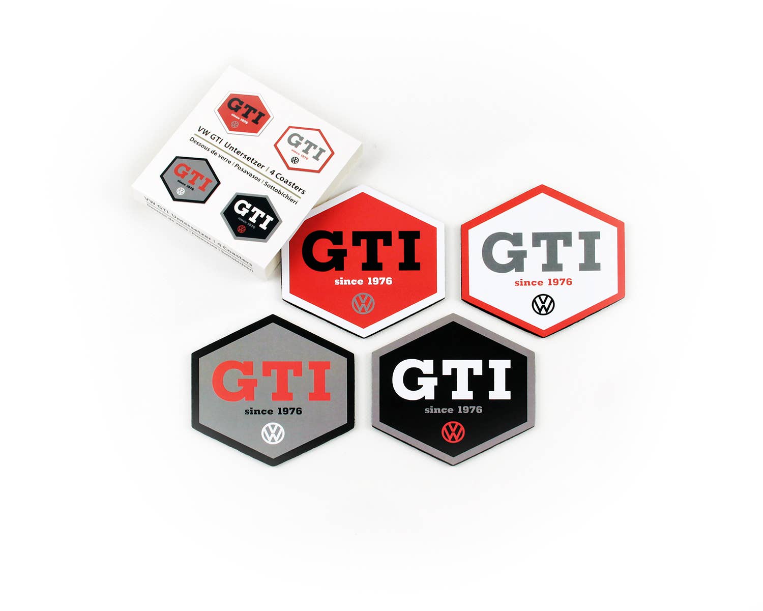 Set de 4 sous-verres VW GTI en forme hexagonale - 4 couleurs