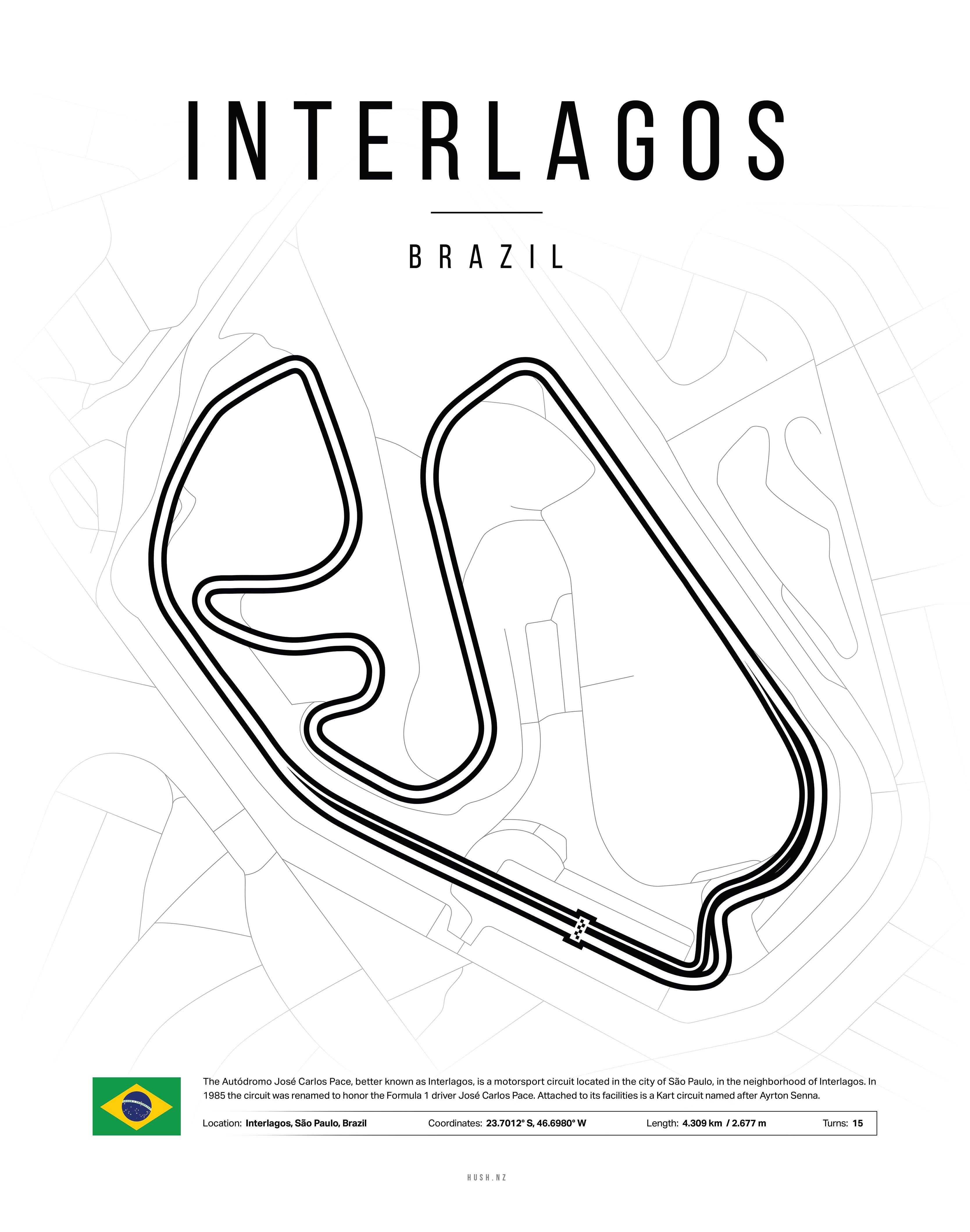 Poster Interlagos – Brésil | Affiche Circuit F1 São Paulo Minimaliste A2