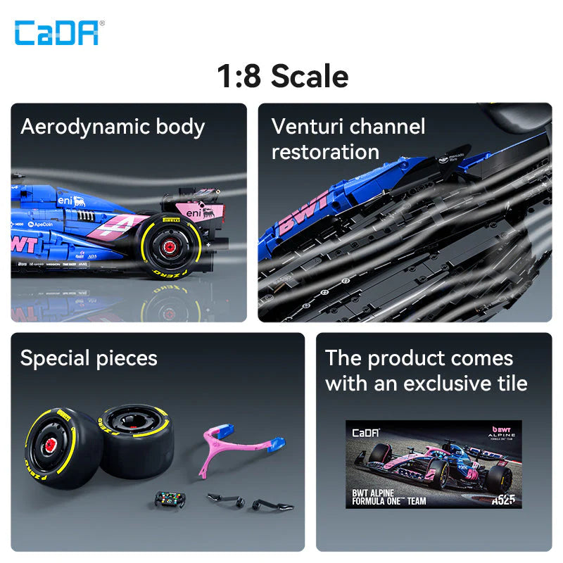CaDA Kit de construction de voiture de Formule 1 Alpine A525 à l'échelle 1:8 2173 pièces C64012W