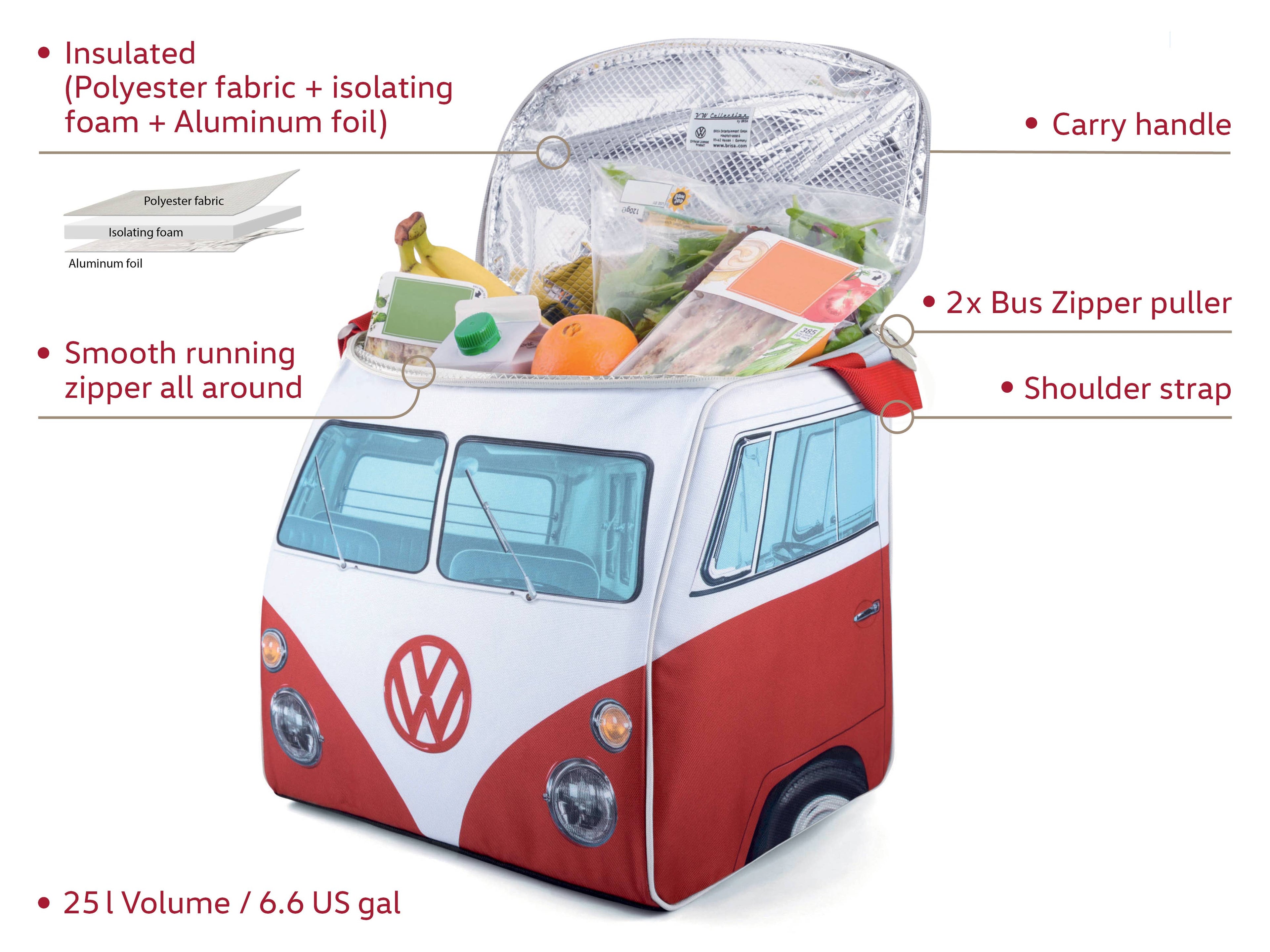 Sac isotherme de voyage VW T1 Bus (25 l) format portrait avant RD