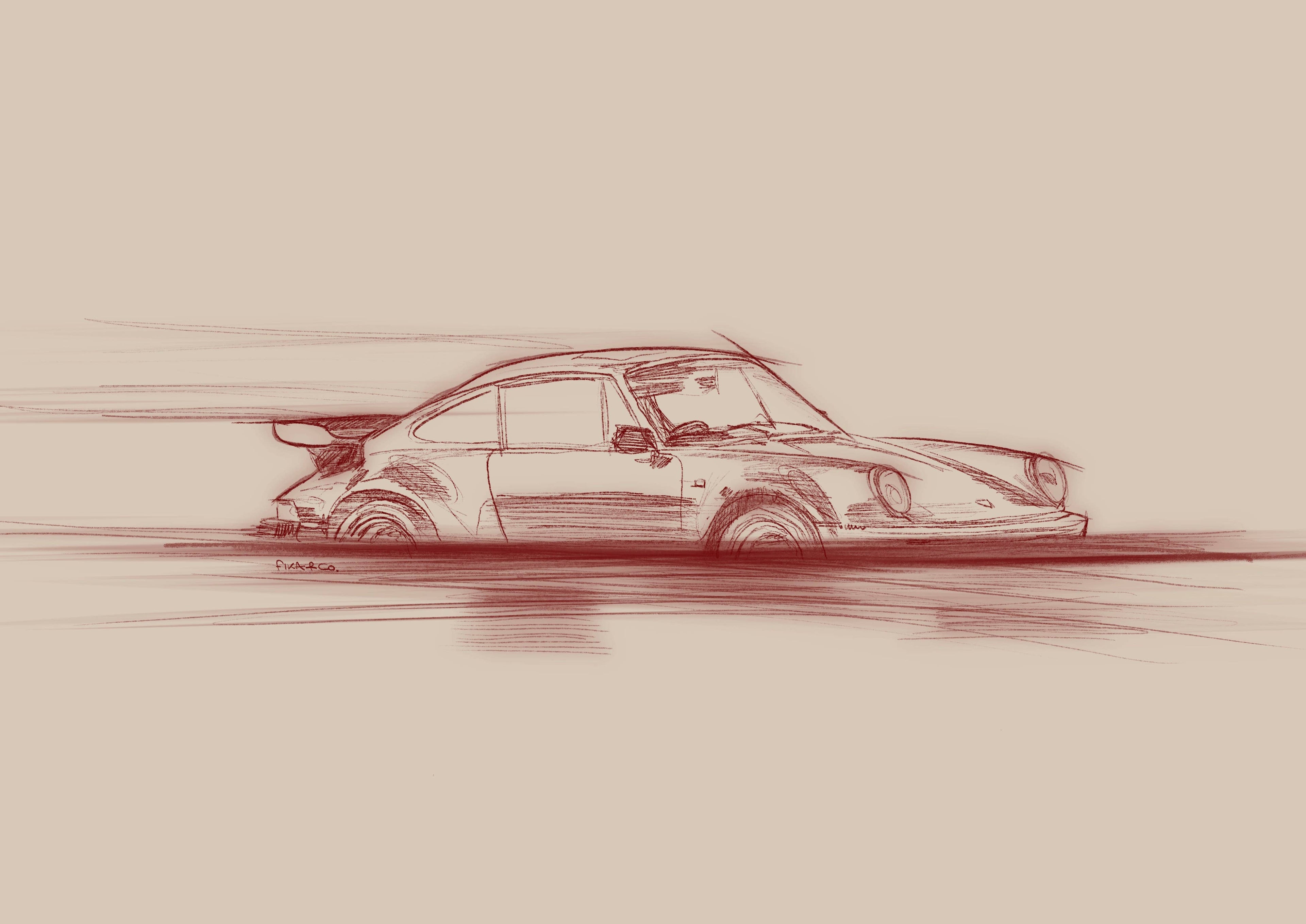 Illustration Porsche 911 d'Artiste Javier Peña Limitée 50 Ex Numérotée 30X40cm