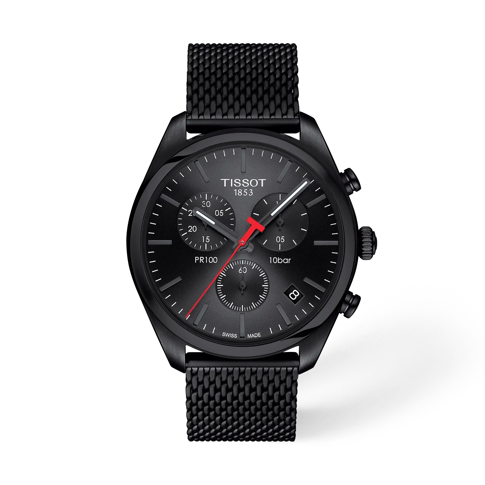 Montre Tissot PR100 Chronograph Bracelet en Maille Milanaise Acier Noir 101.417.33.051.00