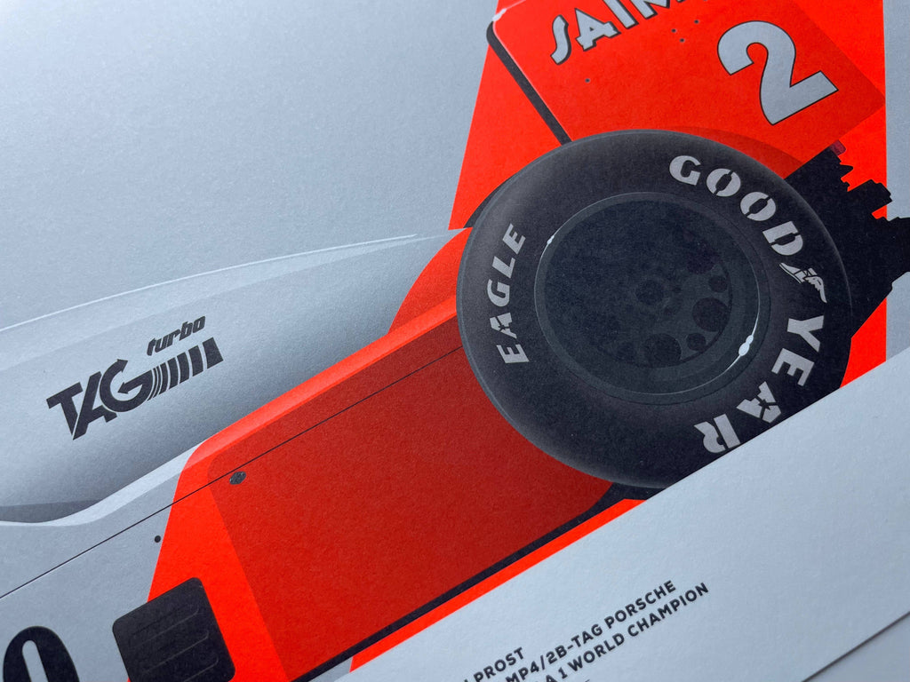 Affiche œuvre graphique de Ricardo numérotée Alain Prost, McLaren MP4 Champion du Monde de Formule 1 1985