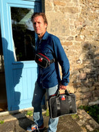 Sac banane en tissu automobile upcyclé tressé noir KMB