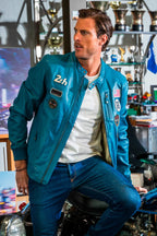 Blouson en cuir 24H Le Mans Pierre bleu mallard Homme