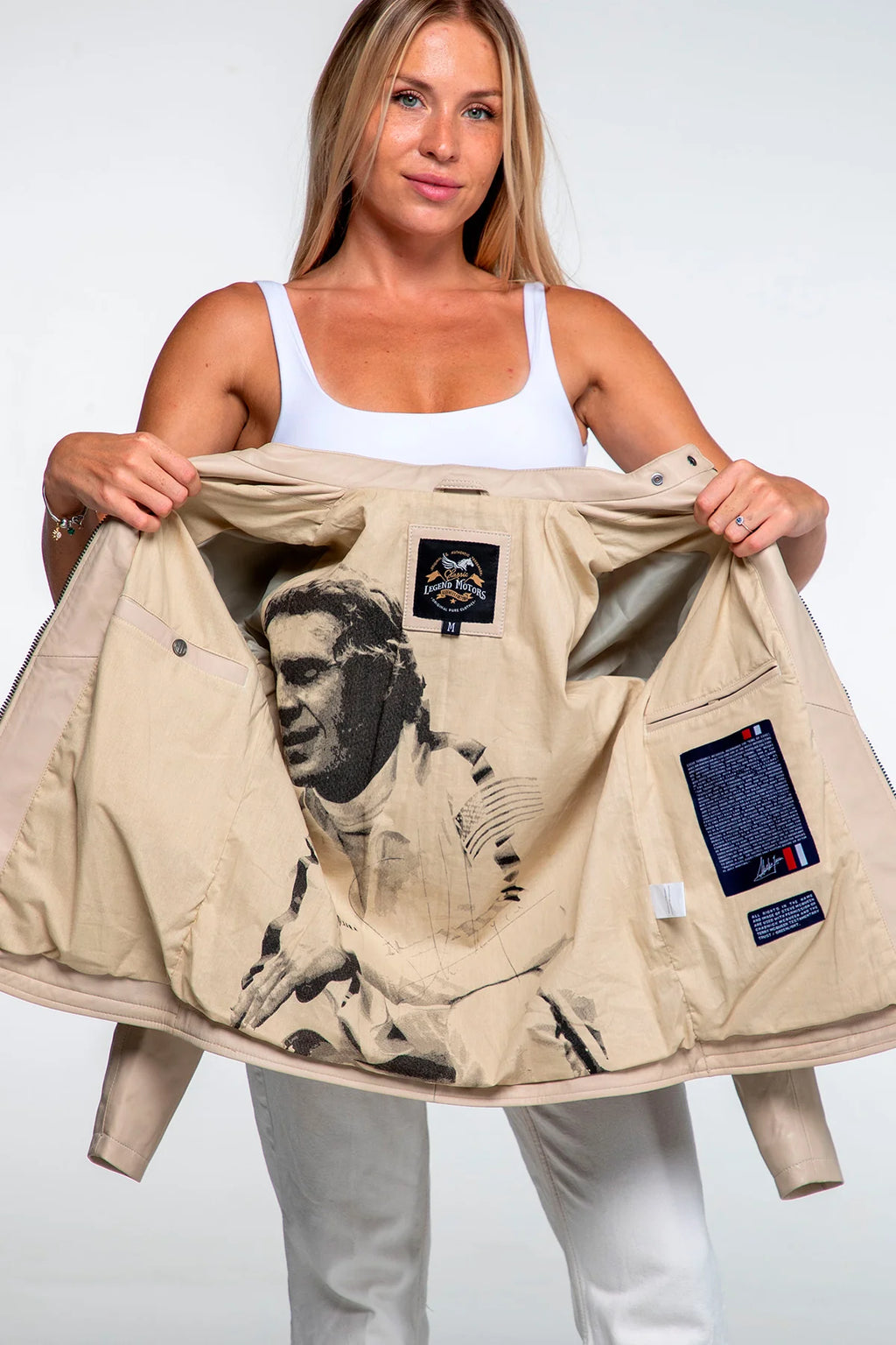 Blouson en cuir Steve McQueen x Le Mans Amber écru Femme