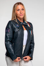 Blouson en cuir Steve McQueen x Le Mans Amber bleu marine Femme