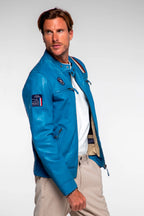 Blouson en cuir Steve McQueen x Le Mans Austin bleu capitaine Homme