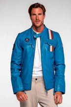 Blouson en cuir Steve McQueen x Le Mans Austin bleu capitaine Homme