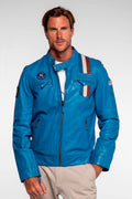 Blouson en cuir Steve McQueen x Le Mans Austin bleu capitaine Homme
