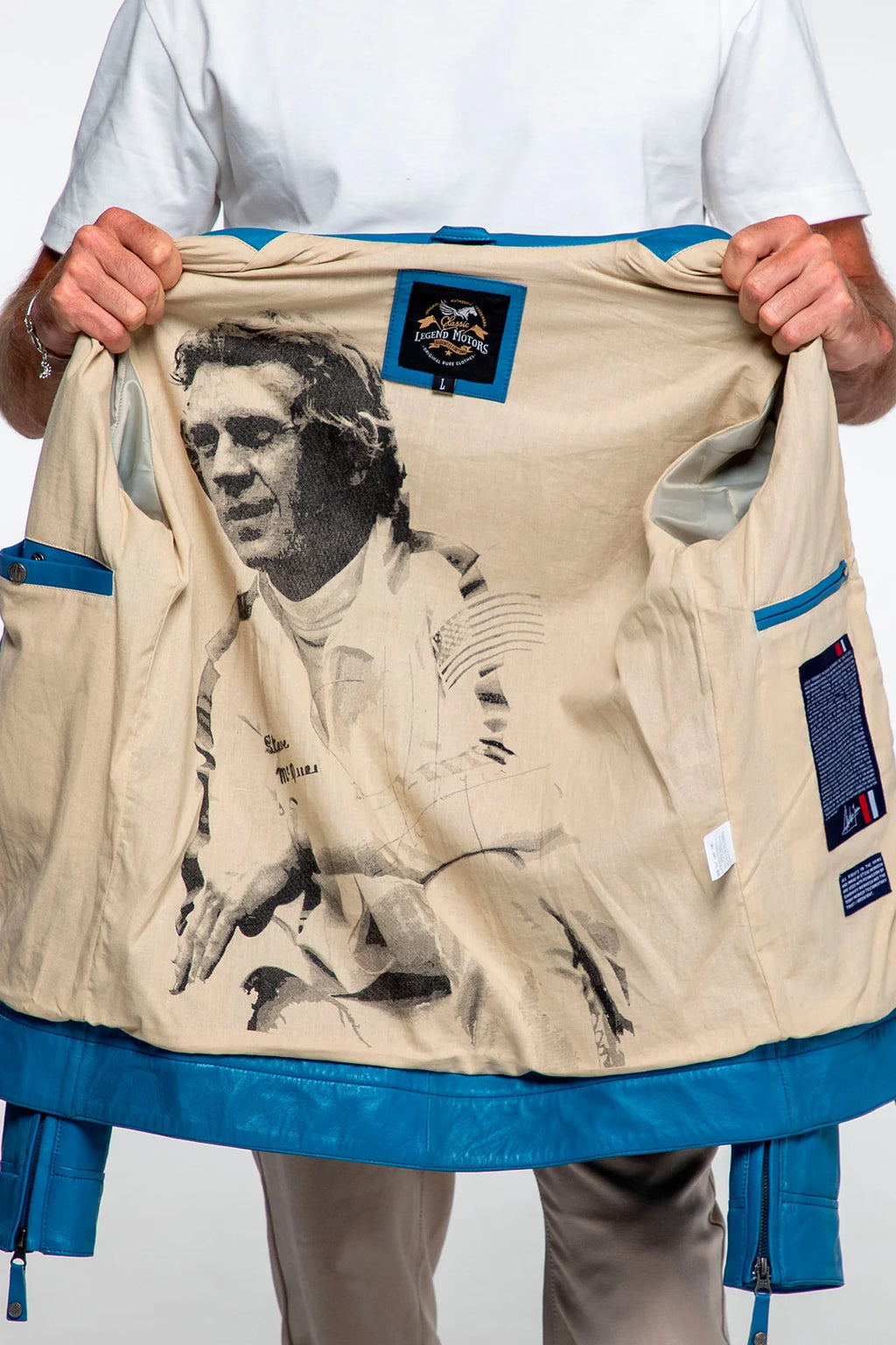 Blouson en cuir Steve McQueen x Le Mans Austin bleu capitaine Homme