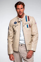 Blouson en cuir Steve McQueen x Le Mans Austin ecru Homme