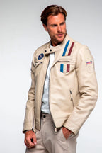 Blouson en cuir Steve McQueen x Le Mans Austin ecru Homme