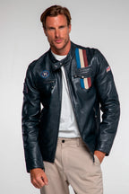 Blouson en cuir Steve McQueen x Le Mans Austin bleu marine Homme