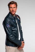 Blouson en cuir Steve McQueen x Le Mans Austin bleu marine Homme