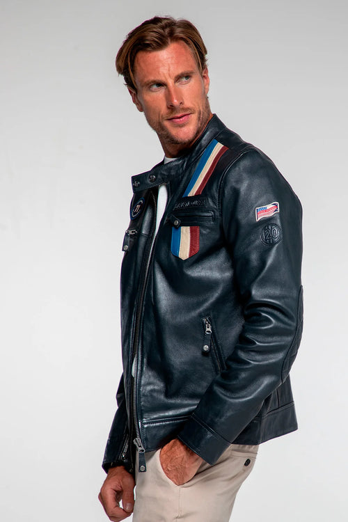 Blouson en cuir Steve McQueen x Le Mans Austin bleu marine Homme