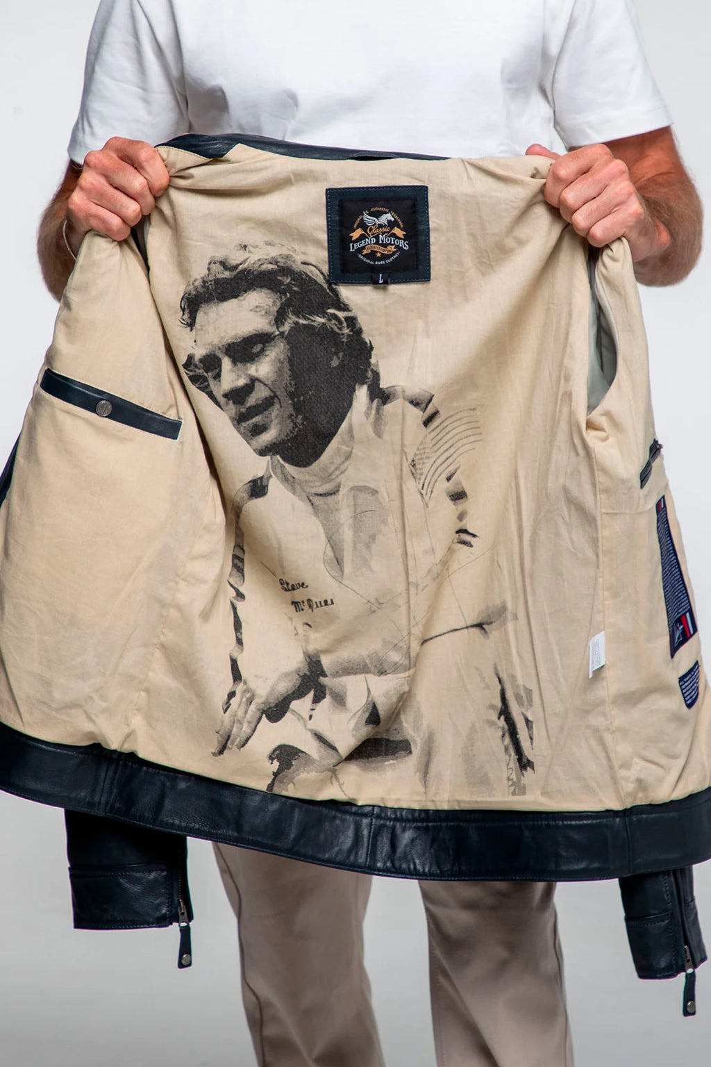 Blouson en cuir Steve McQueen x Le Mans Austin bleu marine Homme
