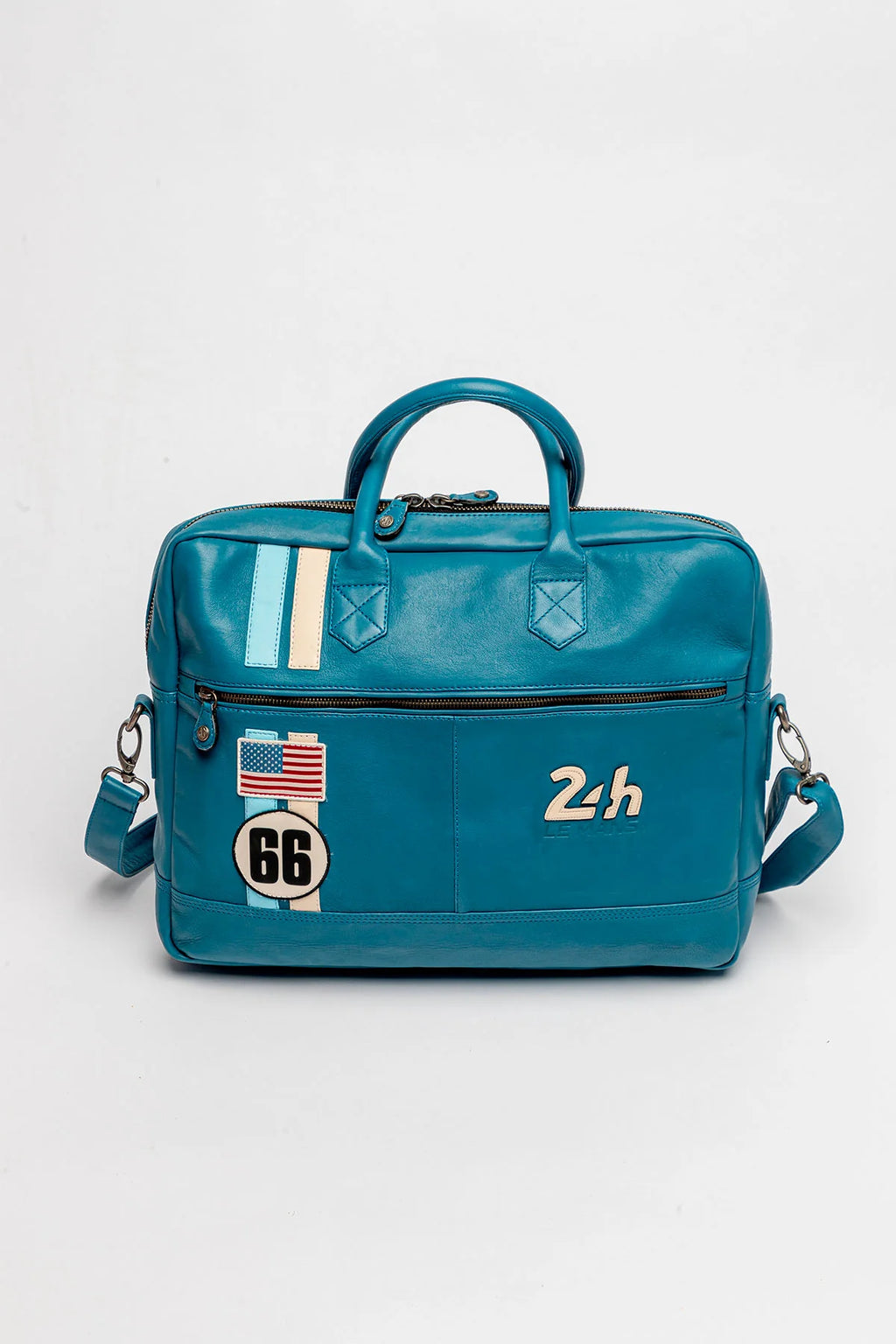Sac bandoulière en cuir 24H Le Mans Bruce messenger bleu mallard