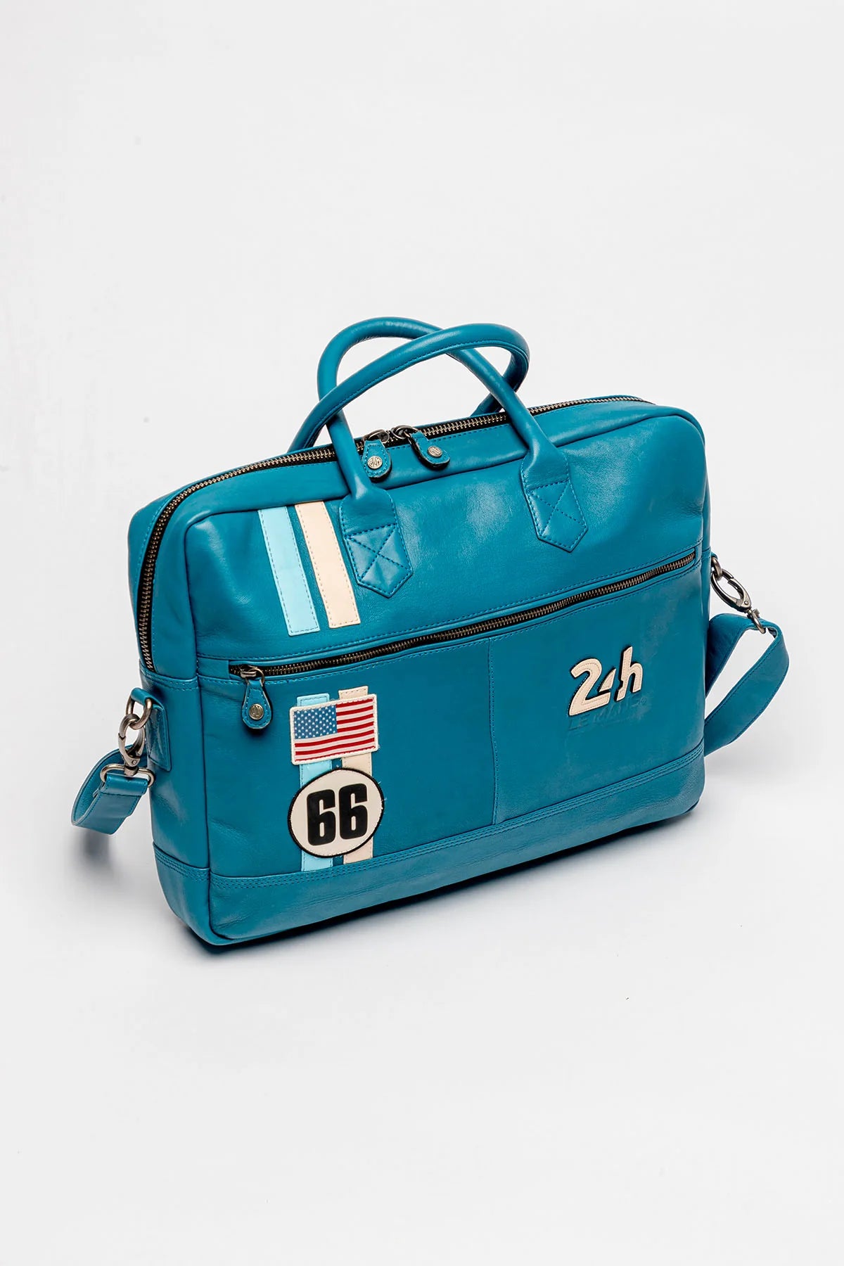 Sac bandoulière en cuir 24H Le Mans Bruce messenger bleu mallard