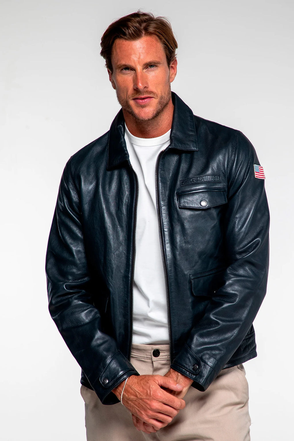 Blouson en cuir Steve McQueen x Le Mans Bullit bleu royal Homme