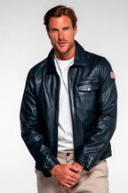 Blouson en cuir Steve McQueen x Le Mans Bullit bleu royal Homme
