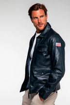 Blouson en cuir Steve McQueen x Le Mans Bullit bleu royal Homme