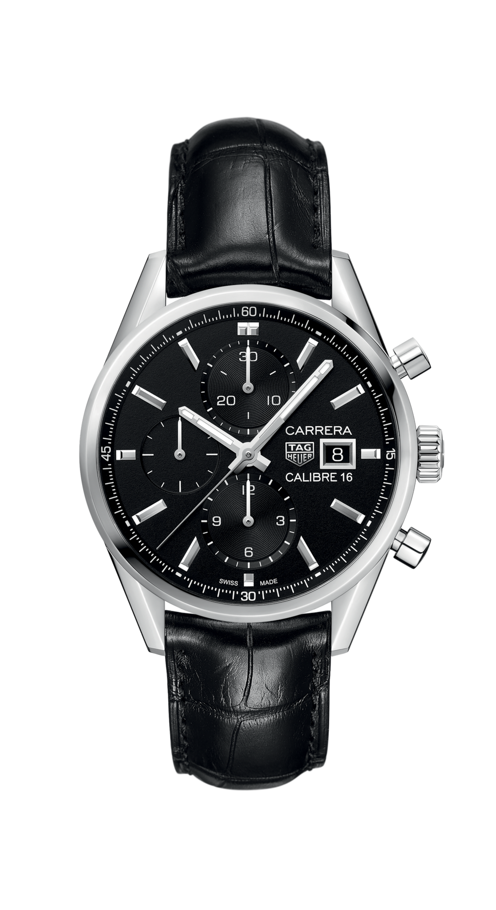 Montre Tag Heuer® Carrera. Calibre 16 Acier Bracelet Aligator Noir