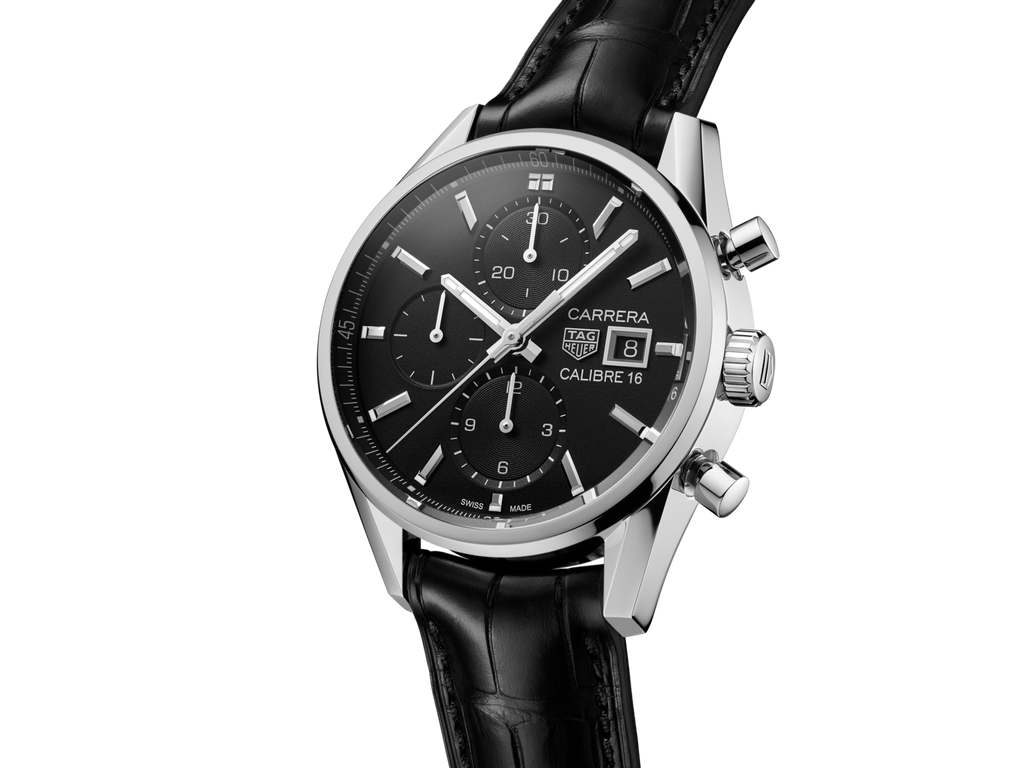 Montre Tag Heuer® Carrera. Calibre 16 Acier Bracelet Aligator Noir