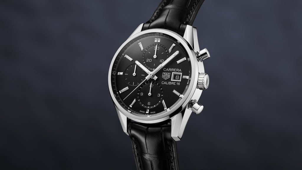 Montre Tag Heuer® Carrera. Calibre 16 Acier Bracelet Aligator Noir