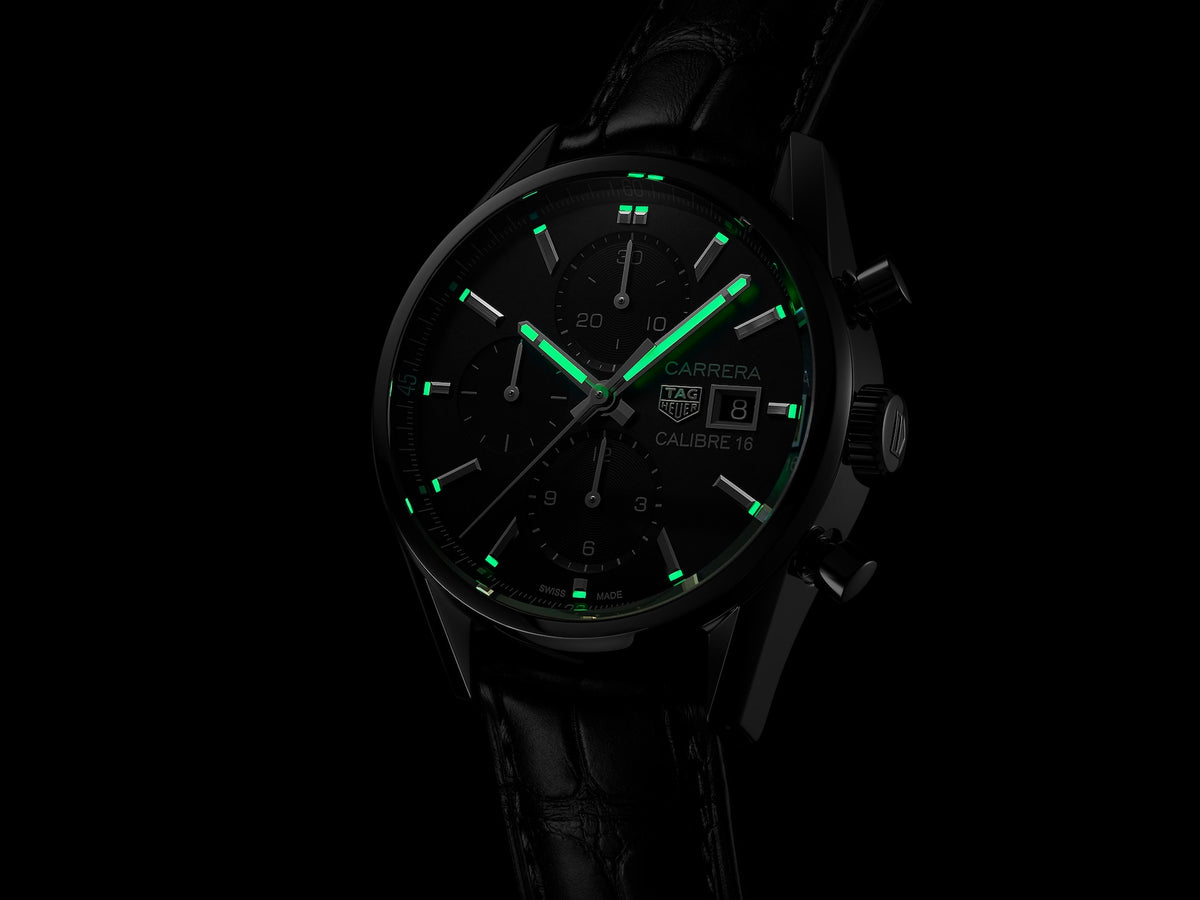 Montre Tag Heuer® Carrera. Calibre 16 Acier Bracelet Aligator Noir