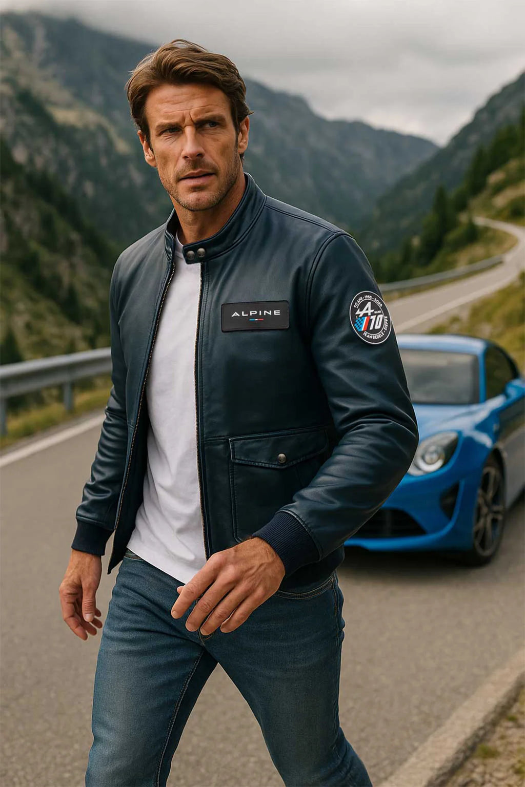 Blouson en cuir Alpine M70 Collector 70 ans bleu royal Homme