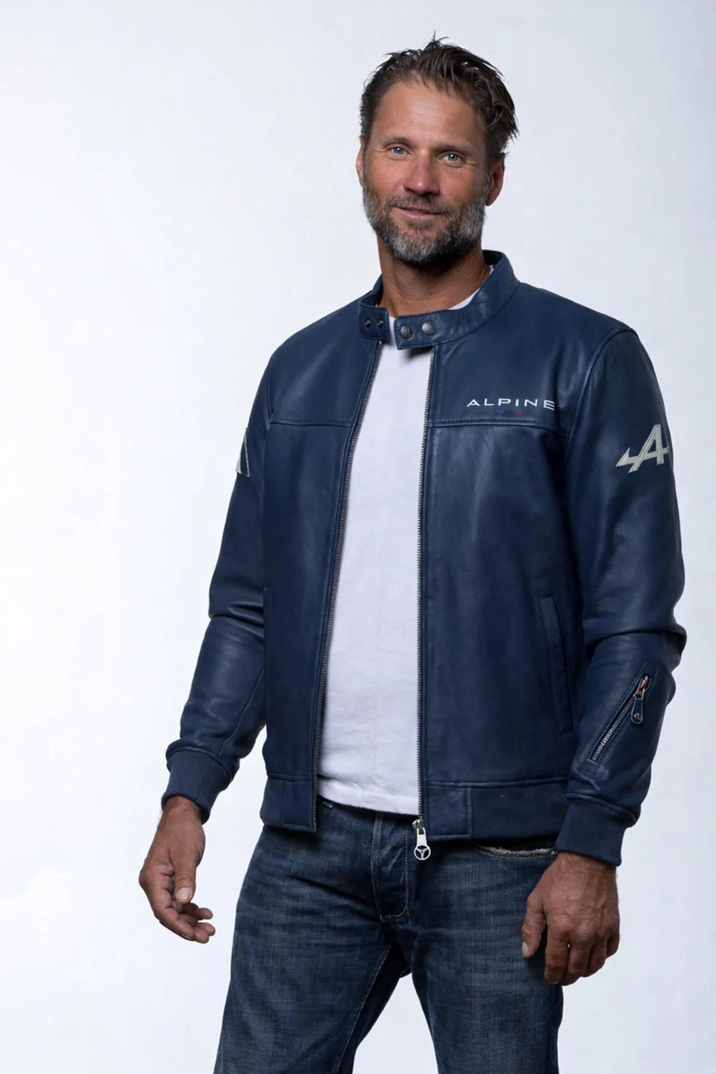Blouson en cuir Alpine Jean bleu marine Homme