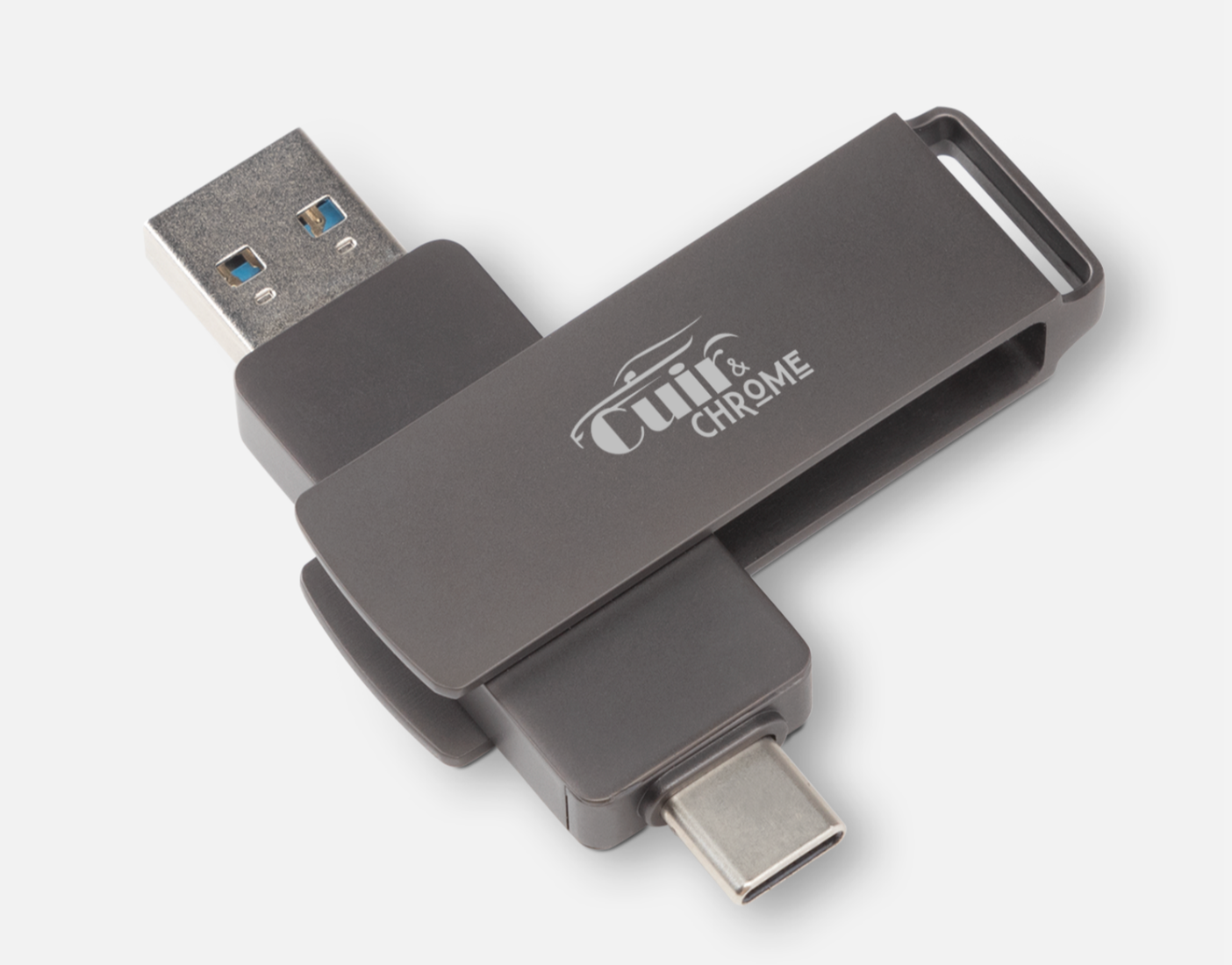 Clé USB Pivotante Cuir & Chrome