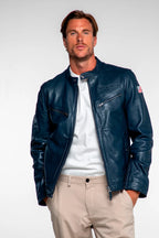 Blouson en cuir Steve McQueen x Le Mans Cincinnati bleu royal Homme