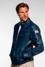 Blouson en cuir Steve McQueen x Le Mans Cincinnati bleu royal Homme