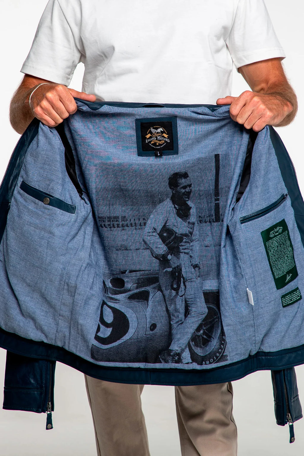 Blouson en cuir Steve McQueen x Le Mans Cincinnati bleu royal Homme