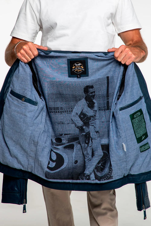 Blouson en cuir Steve McQueen x Le Mans Cincinnati bleu royal Homme