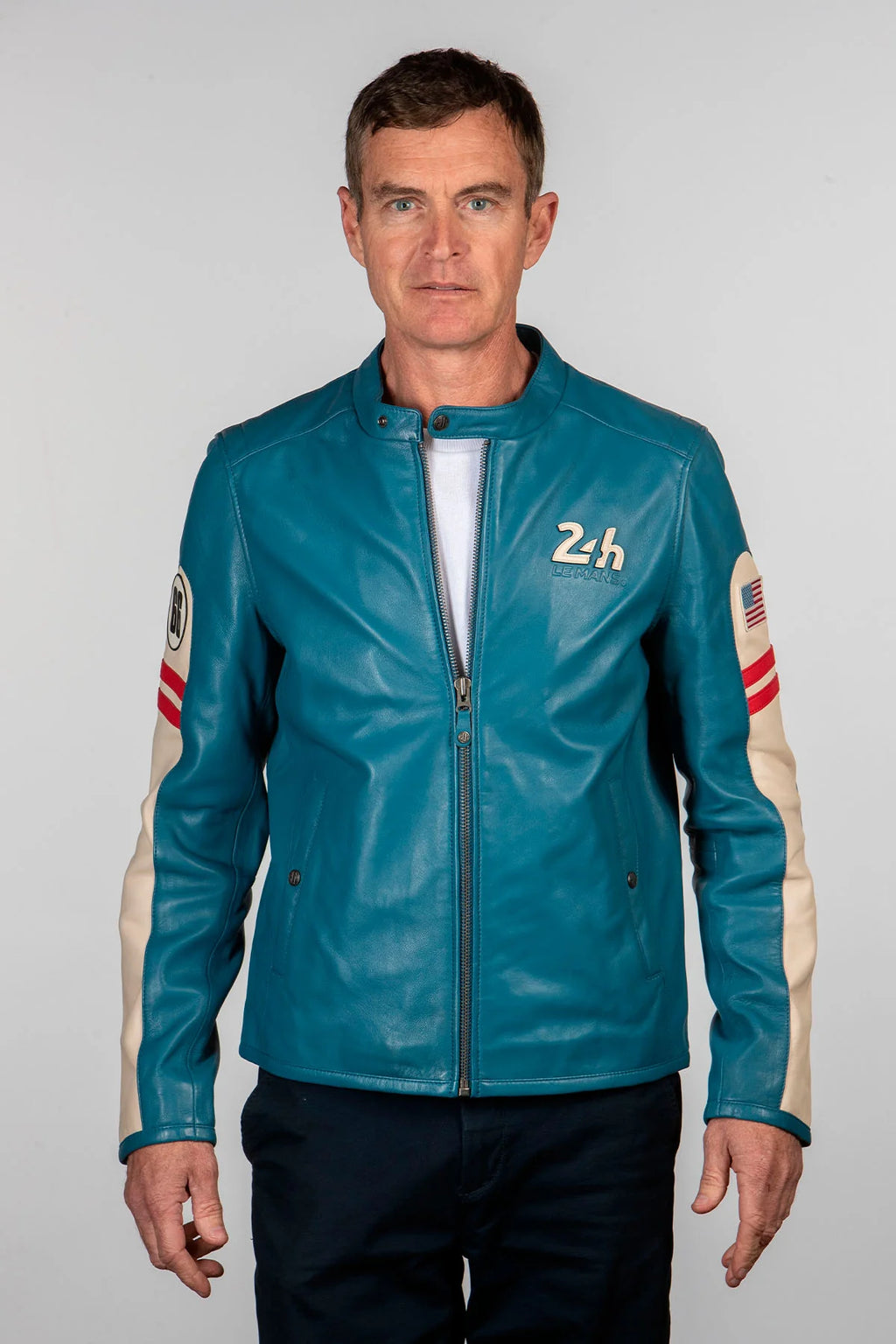 Blouson en cuir 24H Le Mans Colin bleu mallard Homme