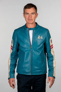 Blouson en cuir 24H Le Mans Colin bleu mallard Homme