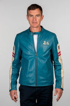 Blouson en cuir 24H Le Mans Colin bleu mallard Homme