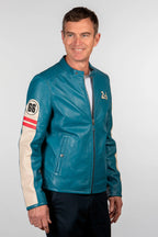 Blouson en cuir 24H Le Mans Colin bleu mallard Homme
