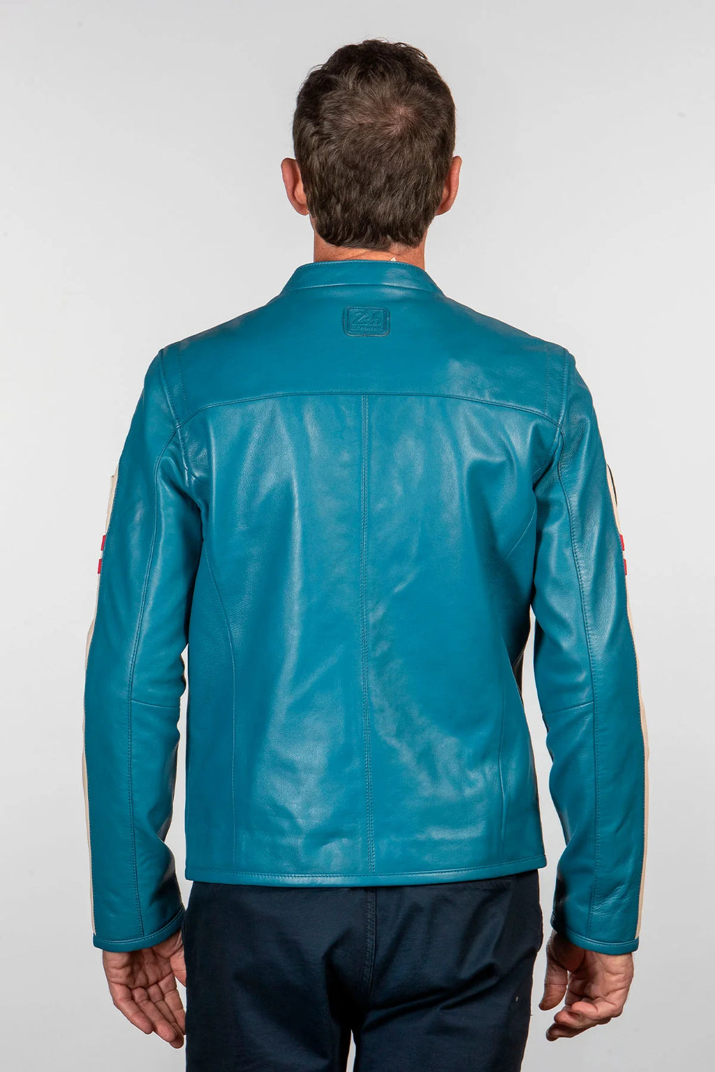 Blouson en cuir 24H Le Mans Colin bleu mallard Homme